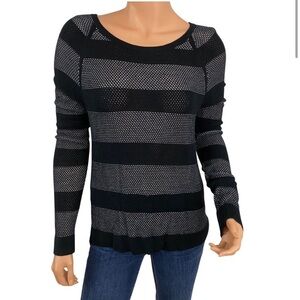 Rag & Bone Jeans Mesh Black White Striped Long Sleeve Sweater - Medium